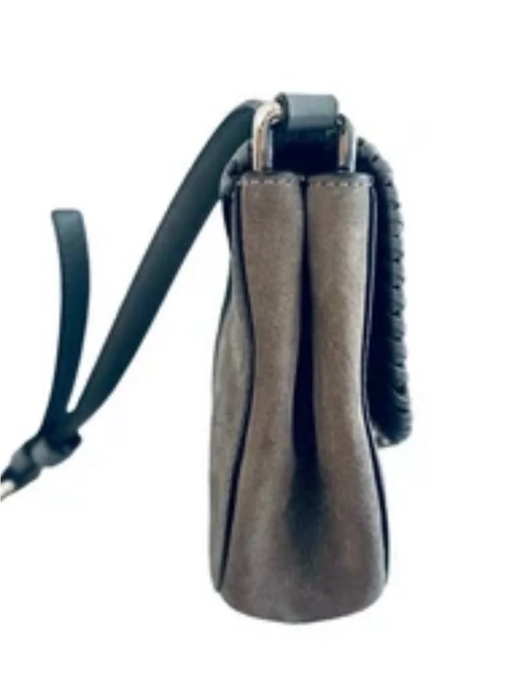Kate Spade New York Gray Suede Leather Crossbody Saddle Bag Tassel Hardware Gold